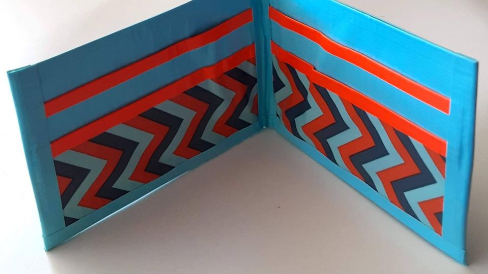 Chevron Blue Navy Orange Bi-Fold Duct Tape Wallet - Image 3