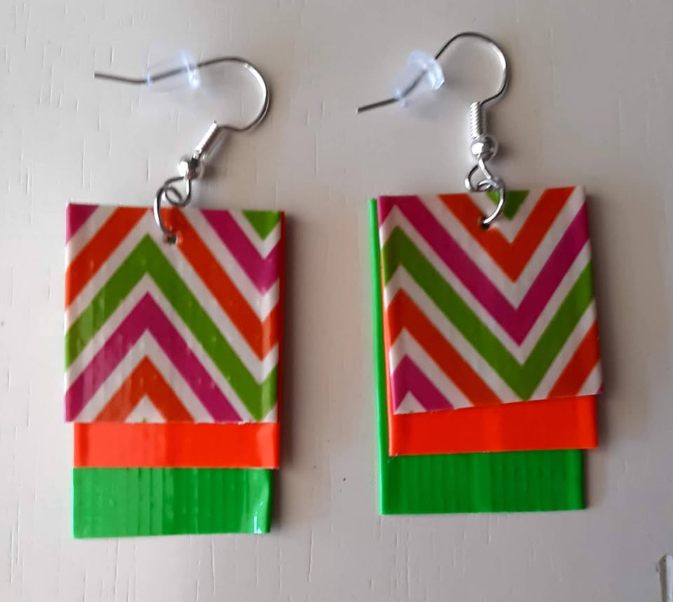 Zig Zag Chevron Orange Pink Green White Earrings