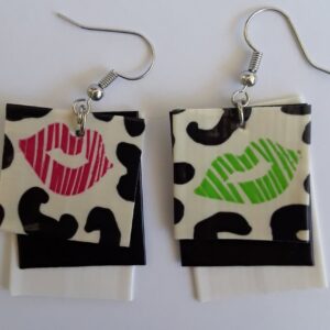 White Cheetah Colored Kisses Valentine's Day Earrings