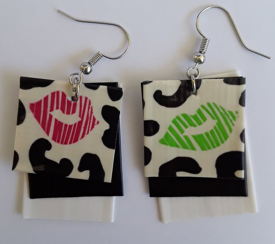 White Cheetah Colored Kisses Valentine's Day Earrings