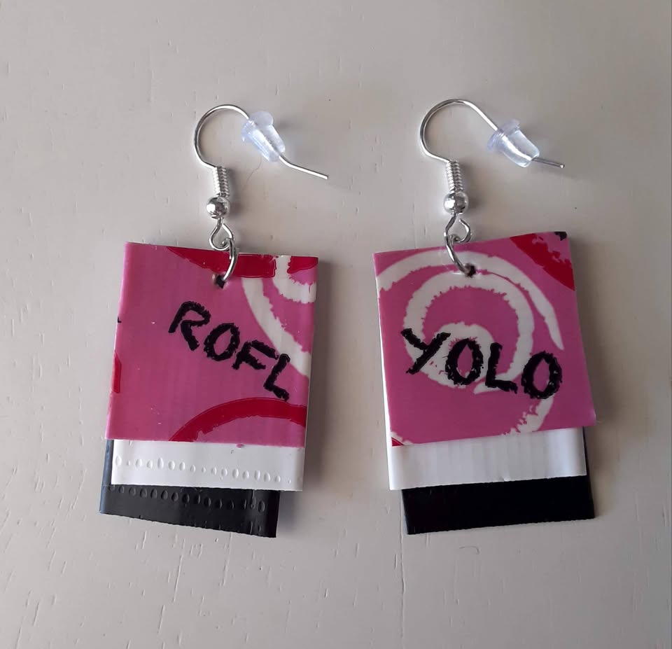Pink Text Earrings