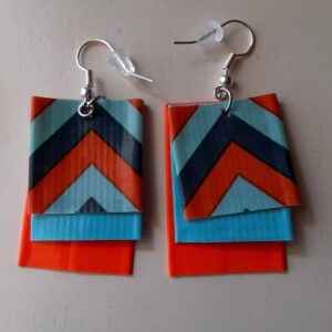 Chevron Blue Navy Orange Earrings