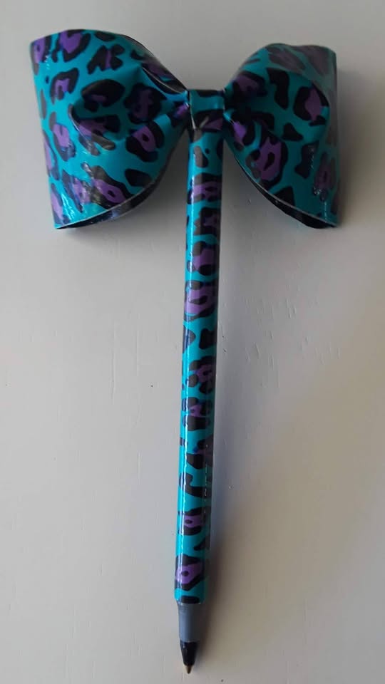 Blue Leopard Duct Tape Bow Pen