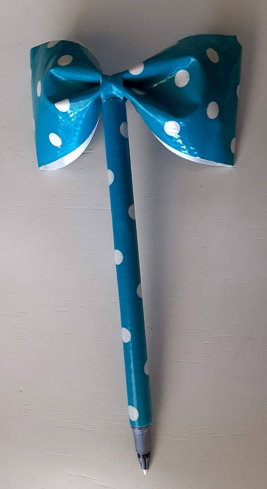 Blue Polka Dot Duct Tape Bow Pen