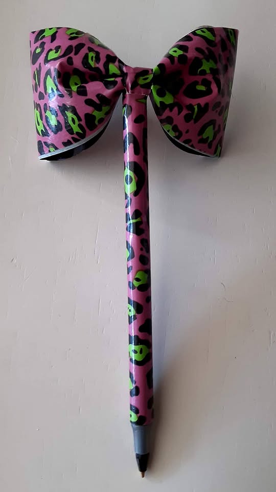 Pink Leopard Print Duct Tape Bow Pen