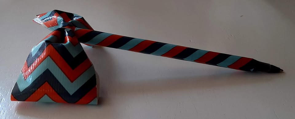 Chevron Blue Navy Orange Duct Tape Bow Pen - Image 4