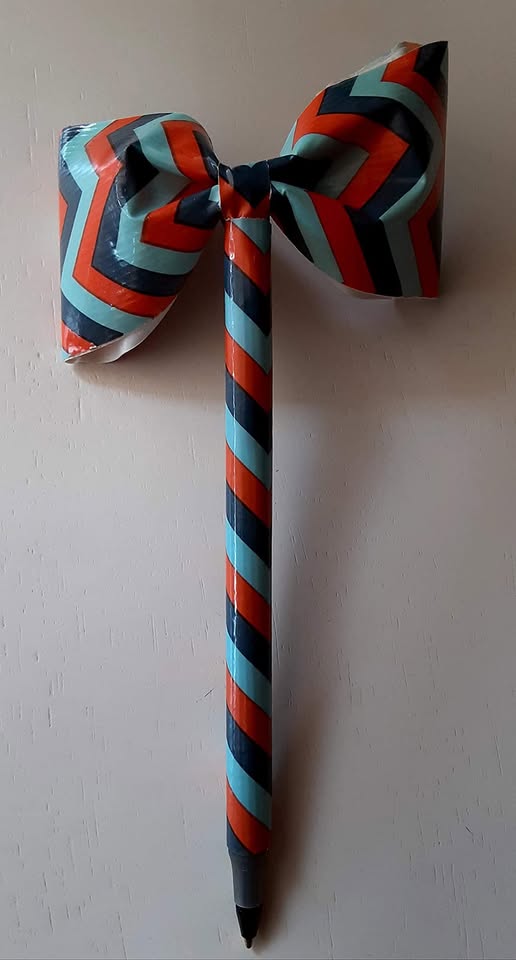 Chevron Blue Navy Orange Duct Tape Bow Pen