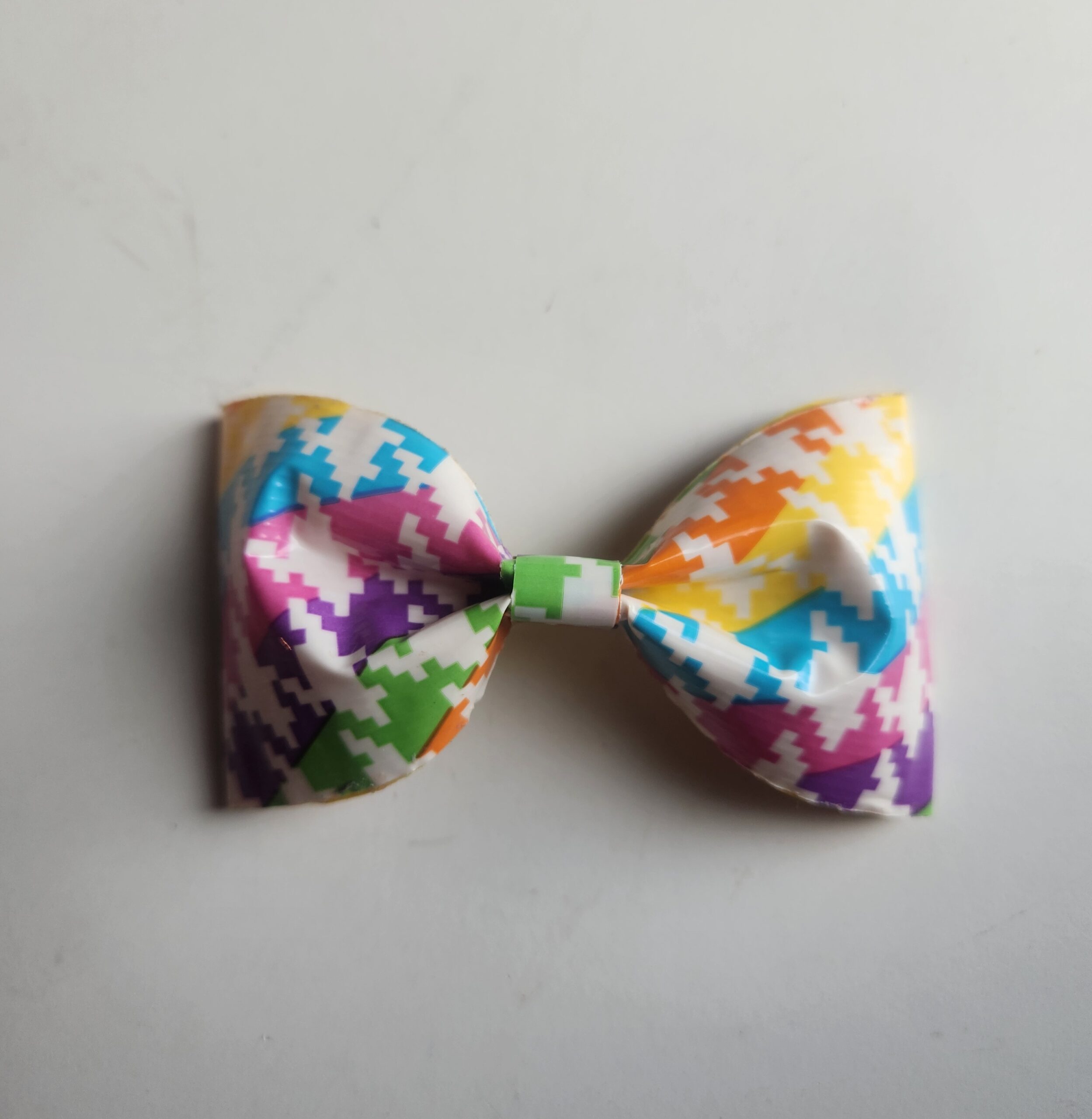Rainbow Houndstooth Duct Tape Hair Clip Bow
